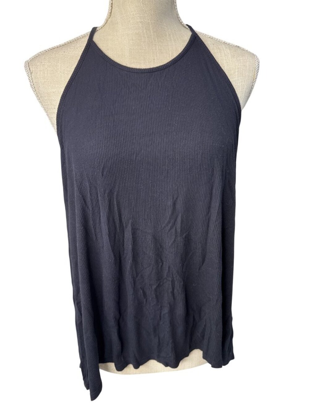 Old Navy Black Ribbed Halter Tank Top Size L Lightweight Stretchy Casual